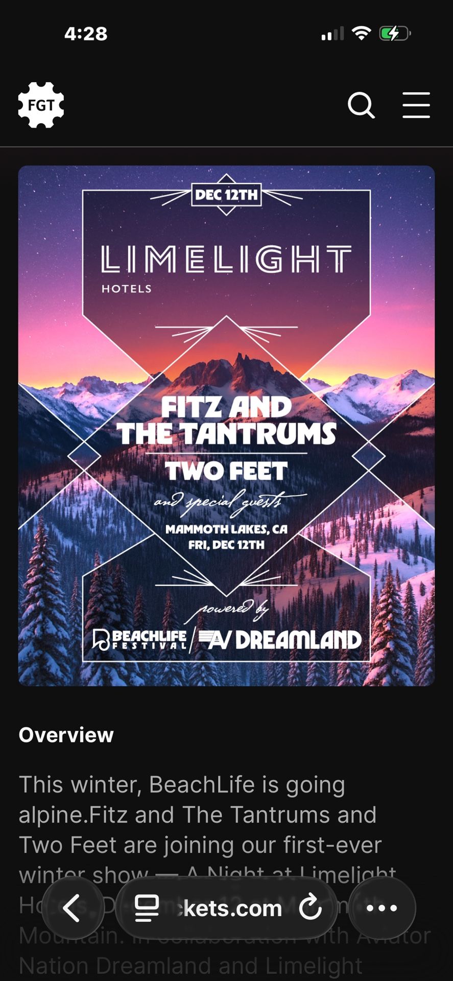 Fitz And The Tantrums- Mammoth 12/12 VIP