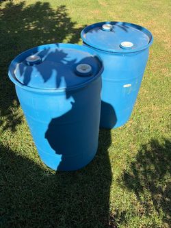 Blue Plastic 33-Gallon Drums – Set of 2