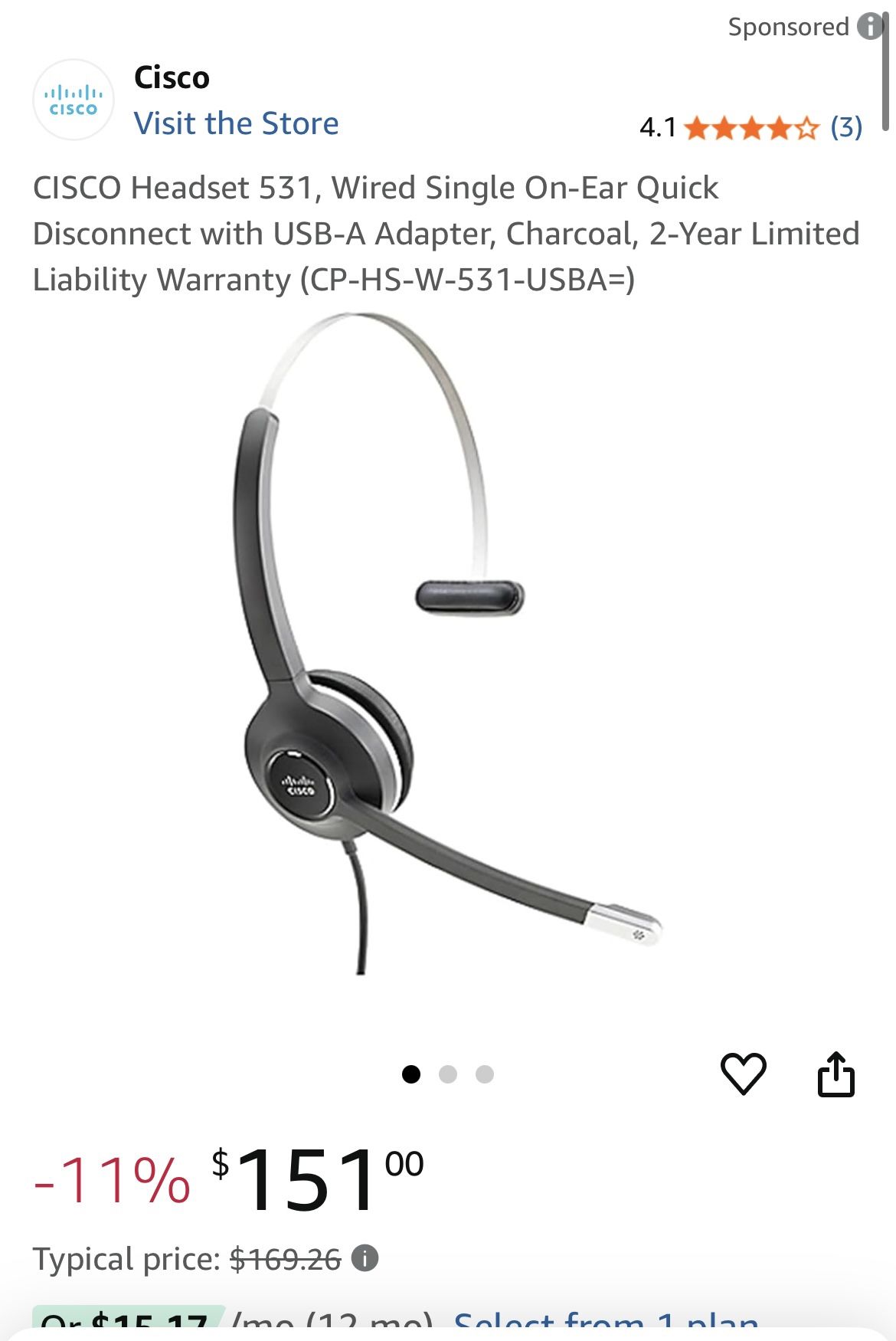 CISCO Headset 531- New