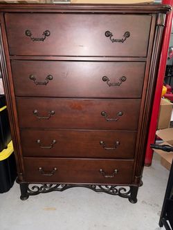 Tall Wood Dresser with Ornate Metal Base