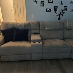 3 piece recliner sectional grey couch, CASH