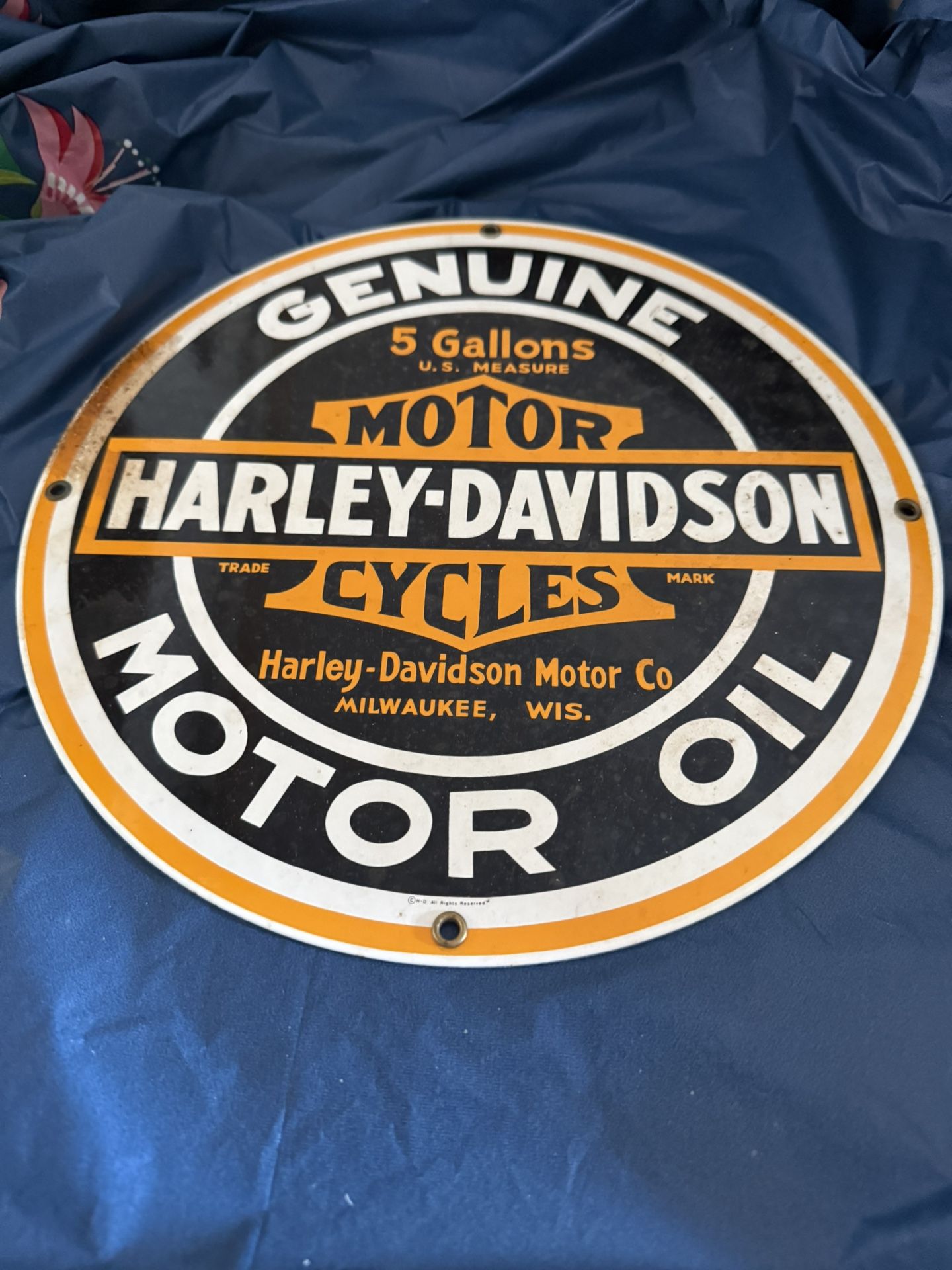 Vintage Porcelain Andy Rooney Harley Davidson Sign . Very Nice !