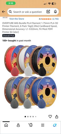 6Pack Overture 3D Filament plus 1 other