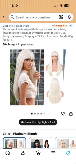 Platinum blonde Wig with Bangs for Women – Long Straight Heat Resistant Synthetic #3