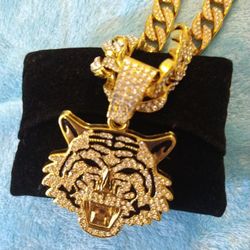 Heavy Thick Golden TIGER HEAD CUBAN Necklace