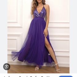Party Purple Sequin Long Dress 