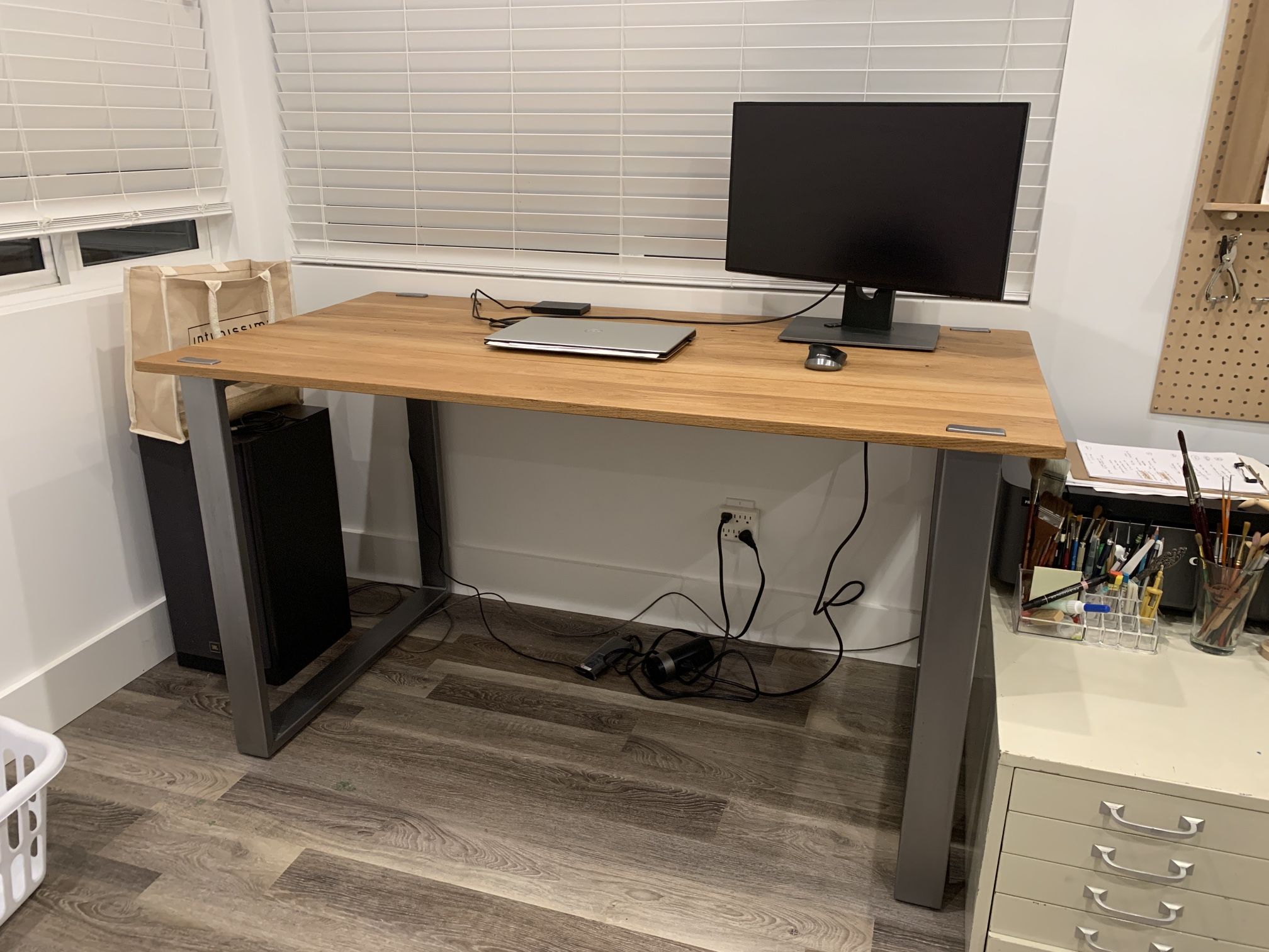 Solid Oak Desk With Metal Legs