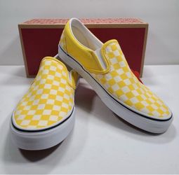 Vans Classic Slip-On Cyber Yellow White Checkerboard Skate Shoe Sneakers Men 11