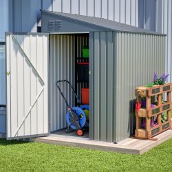 4x7 Foot Lean-To Shed in Olive grey, Heavy-Duty Steel Outdoor Storage for Garden Tools & Bicycles, Maximize Your Backyard & Patio Space with All-Weath