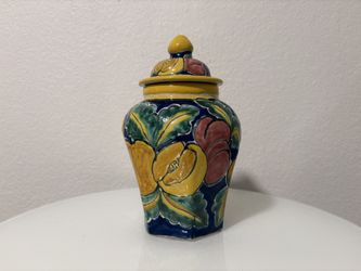 Colorful Mexican Pottery Lidded Jar