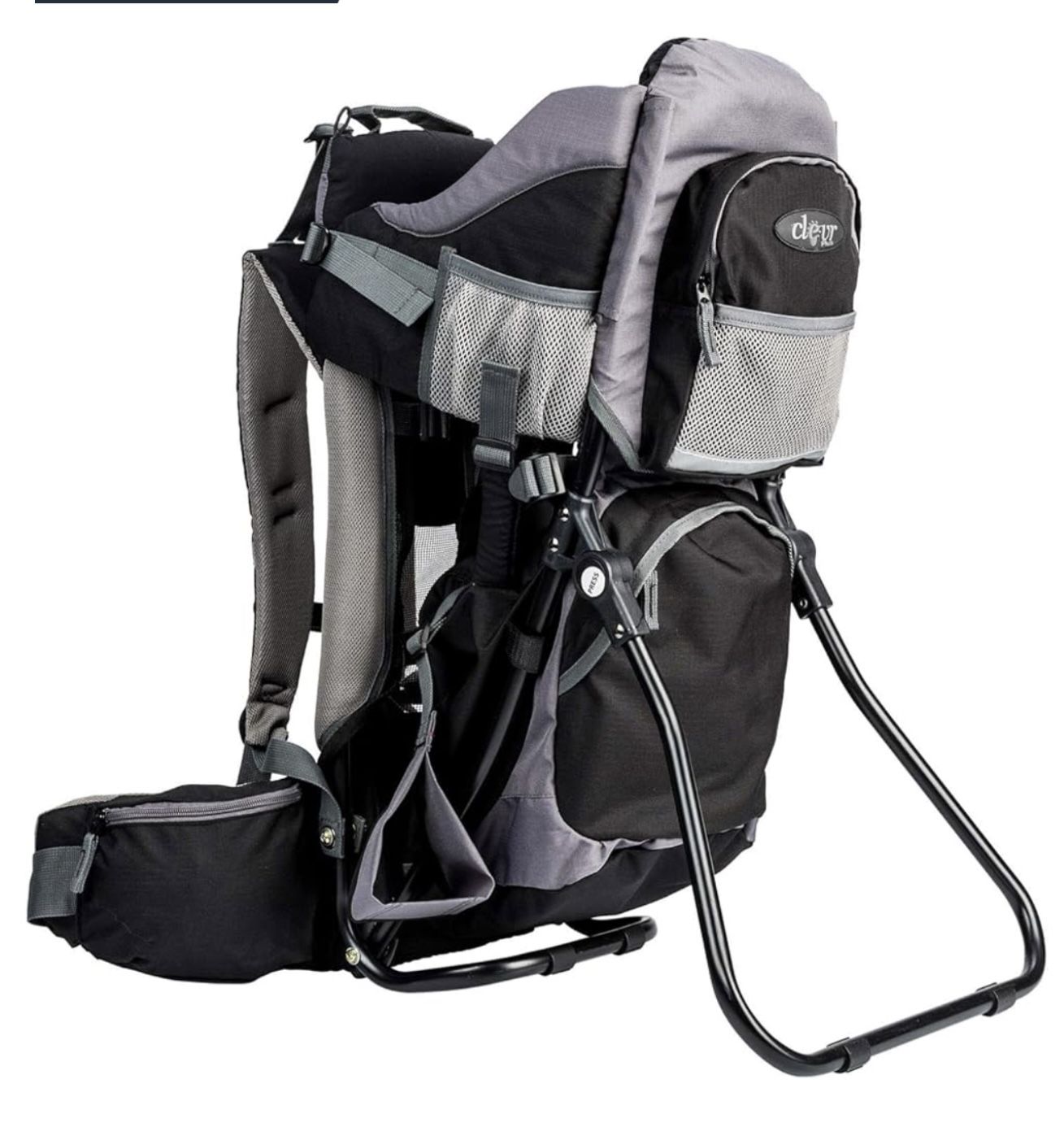 ClevrPlus Canyonero Camping Baby Backpack Hiking Kid Toddler Child Carrier with Stand and Sun Shade Visor, Black (B10)