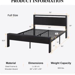 14 Inch Full Size Metal Platform Bed Frame with Wooden Headboard and Footboard, Mattress Foundation, No Box Spring Needed, Large Under Bed Storage, No