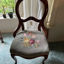 Vintage Wooden Chair With Floral Design