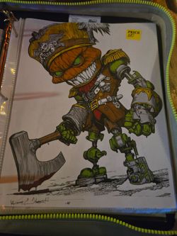 Hand Drawn Pumpkin Head Cyborg