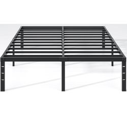 NEW JETO Metal Bed Frame,Full Size Bed Frame with Storage Space,Heavy Duty Sturdy Mattress Foundation,Easy Assembly,No Box Spring Needed, Black,14 Inc