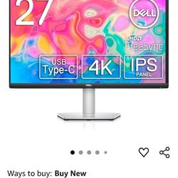 Dell S2722QC 27-inch 4K UHD Monitor (3840 x 2160) 60Hz, 99% sRGB, 1.07 Billion Colors, USB C, 2x HDMI, 2x USB 3.2, AMD FreeSync, Built-in Dual Integra