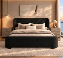 Queen Size Bed Frame with Wingback Headboard, Velvet Upholstered Platform Bed with Headboard and Footboard, Quiet & Stable Support, Easy Assembly, No 