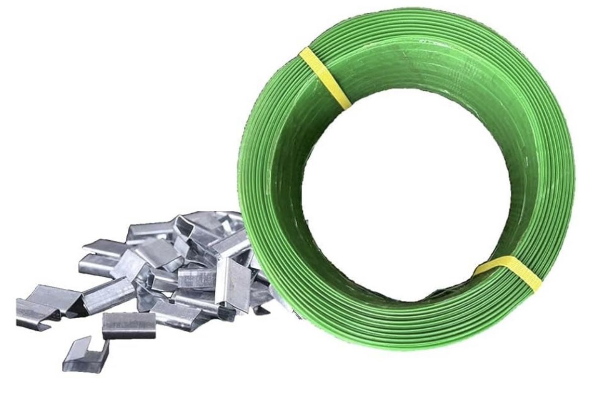 bigatoo 5/8" 1000" Green Clear Polypropylene (PP) Packaging Strap, Plastic Banding Strapping with 100pcs Metal Seal Buckles for Box Packing without t