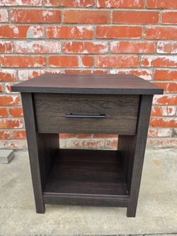 Dark Brown Nightstand with Drawer and Shelf