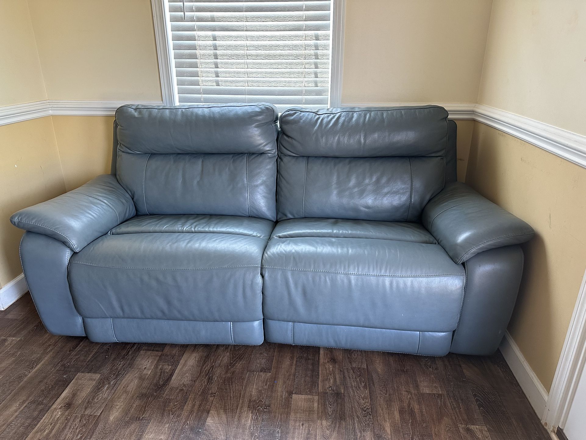 Stone Blue Leather Couch