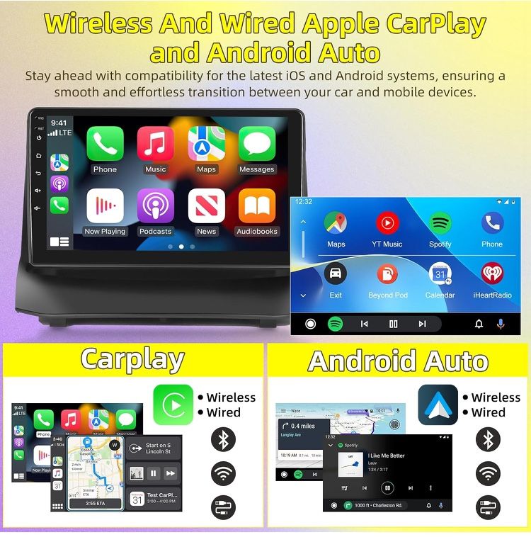 8 Core Car Radio for Ford Fiesta 2009 2010 2014 with Wireless Carplay & Android Auto Android 13 4+64G 9 Inch Touchscreen Radio with WiFi & 32EQ DS Audio & Speakers