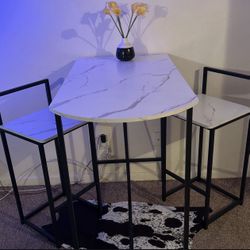 Marble white / black Bar Set With 2 stools 