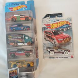 New- Hot Wheels Vehicles - HW Metro 5-pack & Toyota Off-Road Truck
