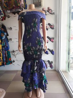 African print stretch long dress - size 6 to 8