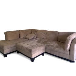 Comfy Tan Sectional Sofa with Ottoman