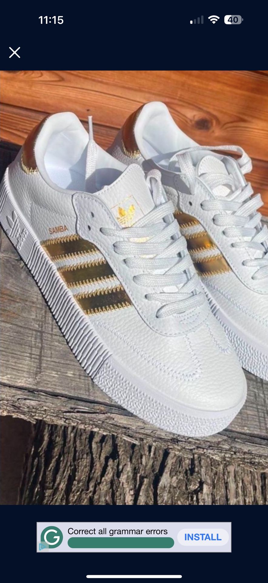 Adidas Sambarose Women's Size 7.5 White Gold Platform Shoes