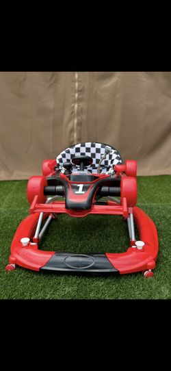 4-in-1 Walker, Foldable Activity Center with Wheels, Adjustable Height, Light & Steering Wheel for 6-24 Months, Red