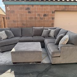 Large Gray Sectional with Ottoman