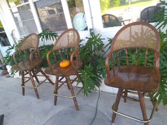 3 Oak and Cane stools