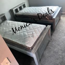 Twin Solid Wood Beds & Bamboo Mattresses $660