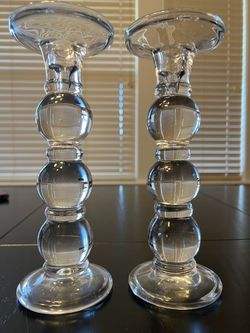 Pair of Triple Ball Glass Candlesticks