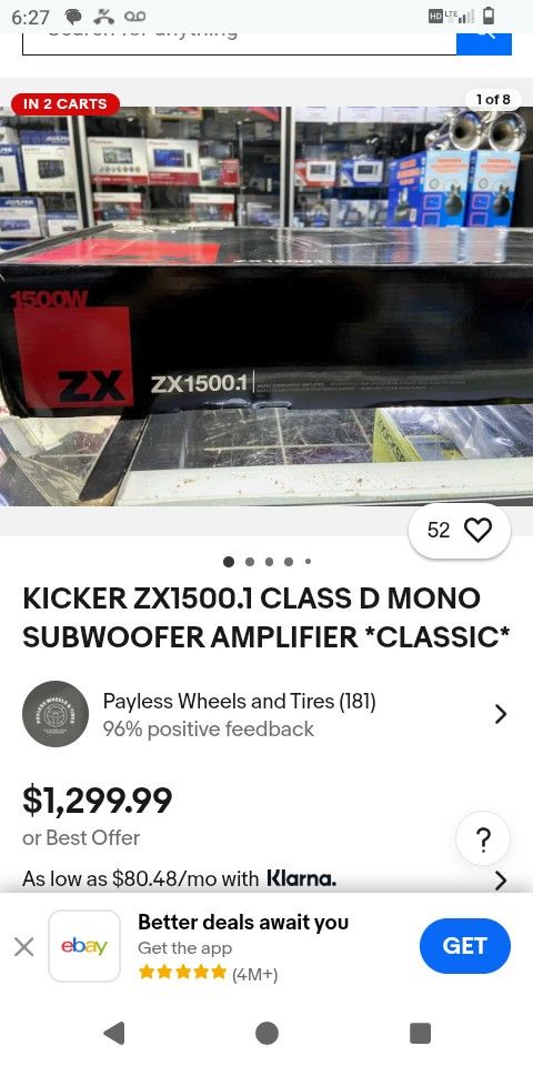 KICKER ZX1500.1 CLASS D MONO SUBWOOFER AMPLIFIER
