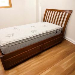 Twin Size Bed - Mattress- Storage 