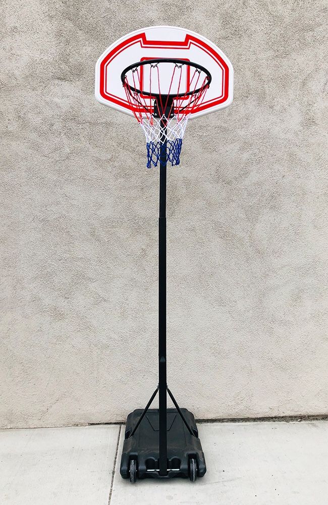 New $50 Kids Junior Sports Basketball Hoop 28x19” Backboard, Adjustable Rim Height 5’ to 7’