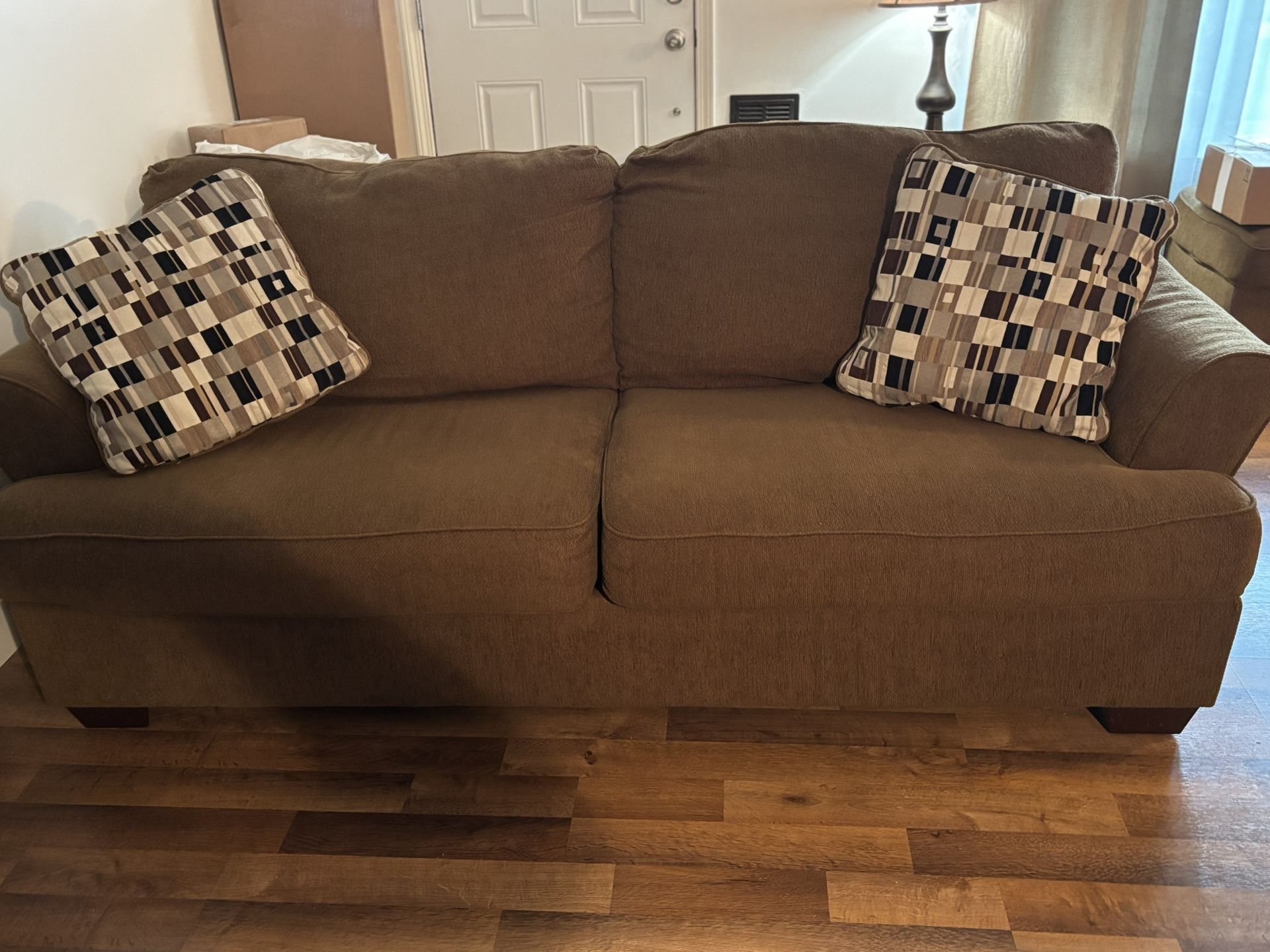 3 PC Brown Couch & Loveseat Set w/ Ottoman