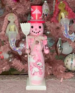 14” One of a kind Christmas Kawaii Pink Dream Wizard Unicorn Shabby Chic snowman Nutcracker. 