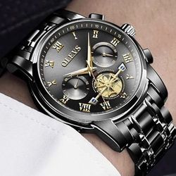 NEW Luxury Quartz Mens Watch, OLEVS Watch, Stainless Steel Waterproof Chronograph Luminous !