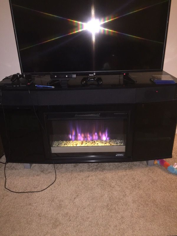 Pacer 64" contemporary fireplace tv stand with Bluetooth sound bar