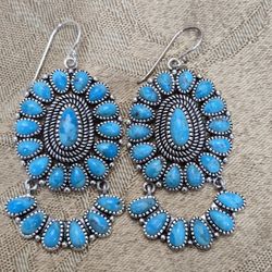 Vintage Southwestern Sterling Silver Dangle Earrings With Turqouise Style Stones