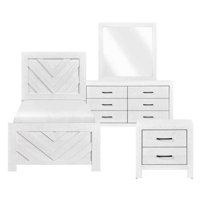 Brand new white/gray/brown twin bedframe + dresser + mirror + nighstand 4PCs bedroom set