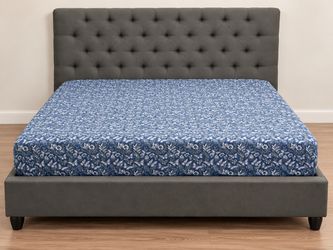 Gray Upholstered King Bed Frame with Tufted Headboard