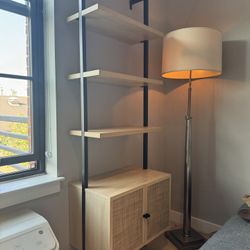 Rattan  Ladder Storage Bookshelf with Doors Light Oak  Color: Light Oak- Synthetic Ratta