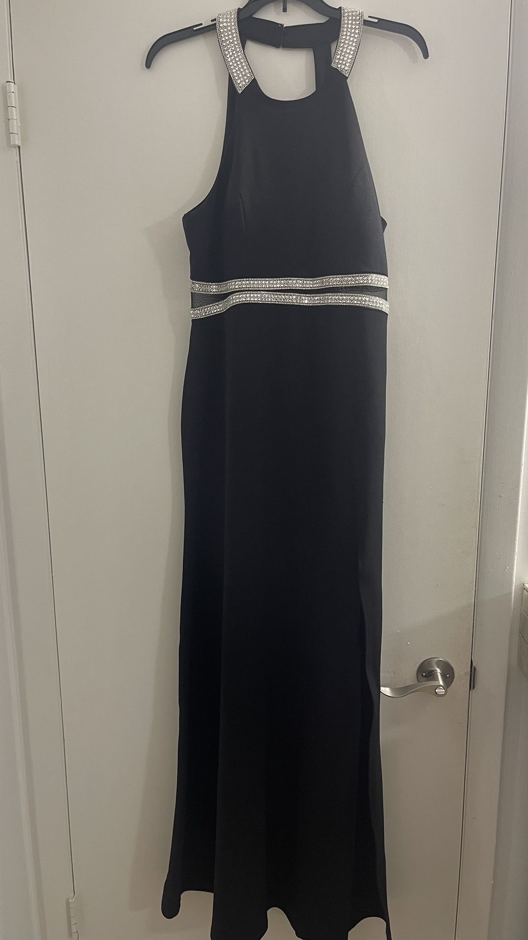 Sequin Hearts Women's Juniors Embellished Illusion Waist Formal Dress  Black