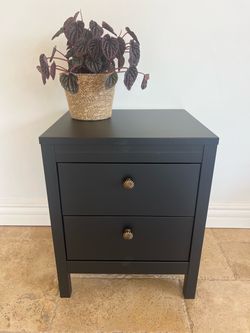 Black 2-Drawer Nightstand with Gold Knobs