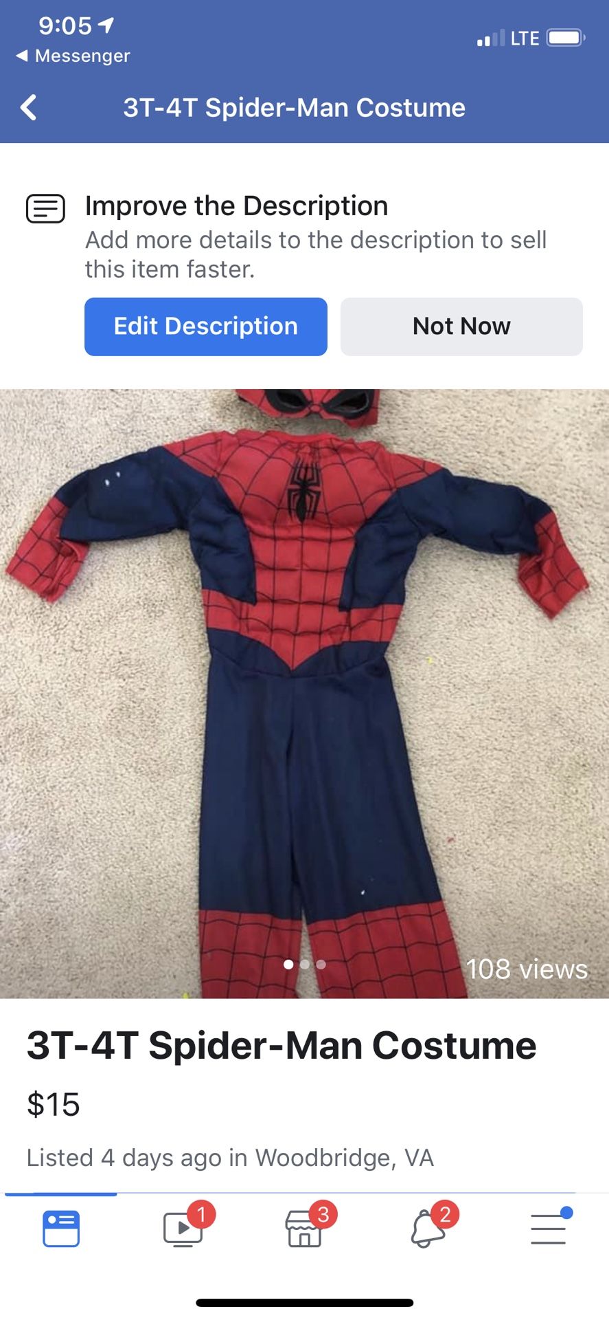 Spiderman costume 3T-4T