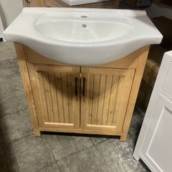 30" Bathroom Vanity Cabinet with Ceramic Sink (Bottom Panel Cracked)